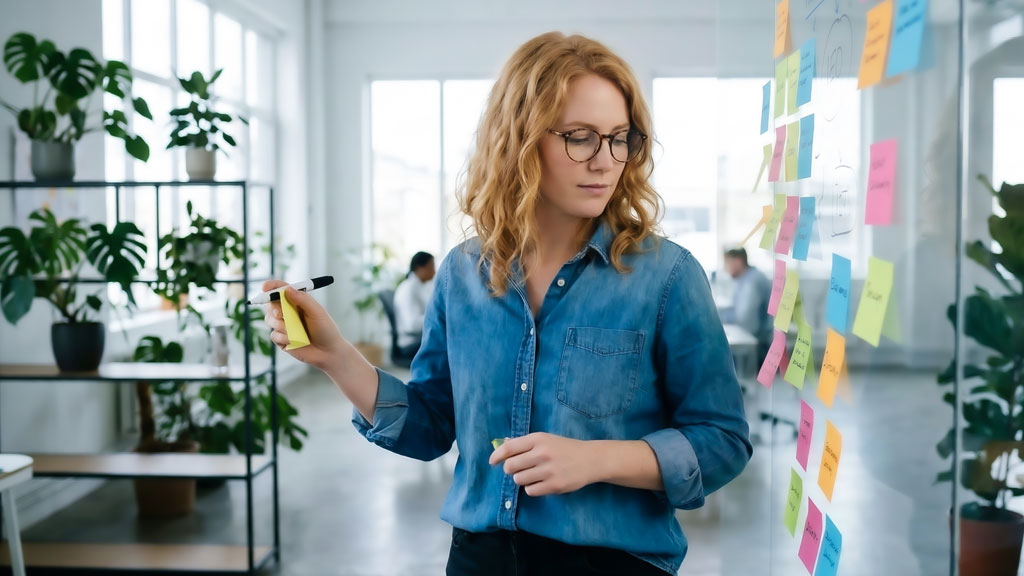 Deux collègues français planifiant un sprint de formation IA sur tableau mural
