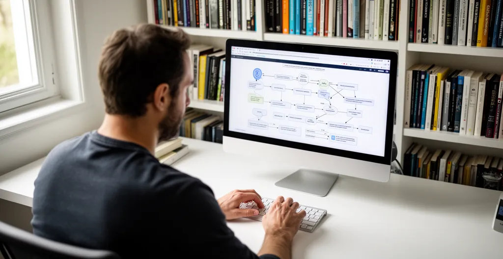 Salarié français structurant un workflow IA sur ordinateur portable